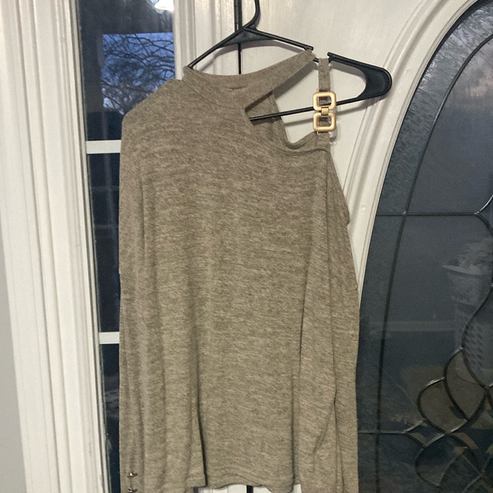 Elegant Tan Sweater with Gold Accent